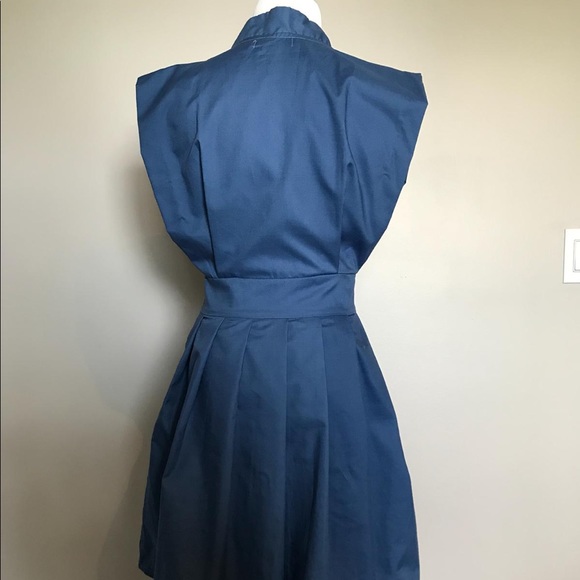 Vintage handmade blue cotton apron front dress - Picture 7 of 9